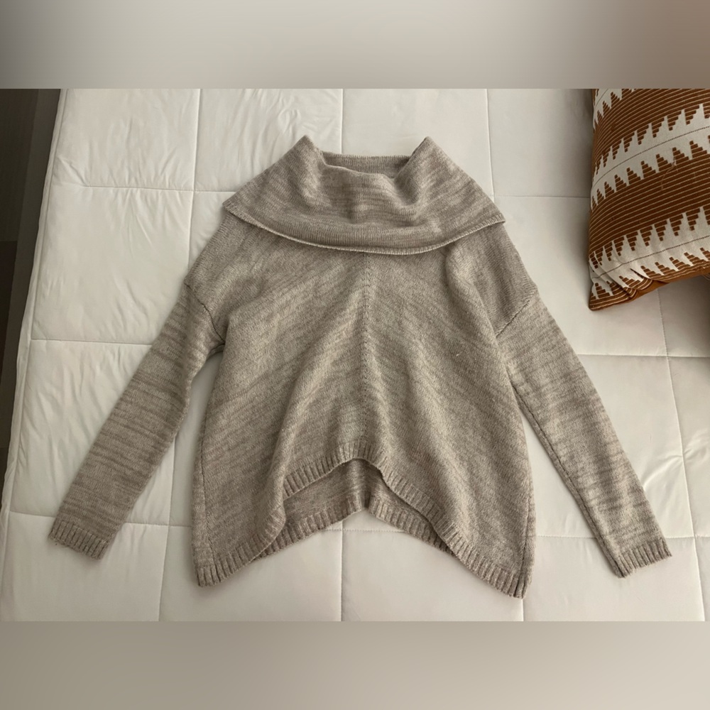 Express Cream Cowl Neck Sweater with Ribbed Texture